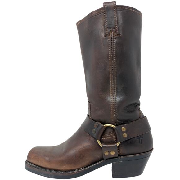 FRYE 12R Harness Square Toe Leather Dark Brown Boots Size 8.5 - Picture 1 of 7